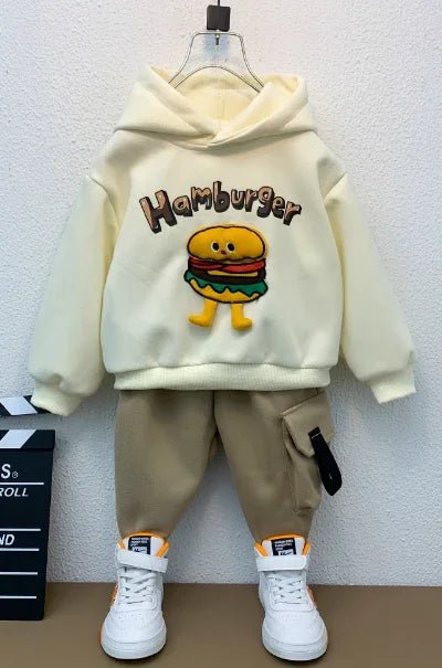Bej Kapüşonlu Çocuk Sweatshirt ve Pantolon Takımı Rahat - MAKKA