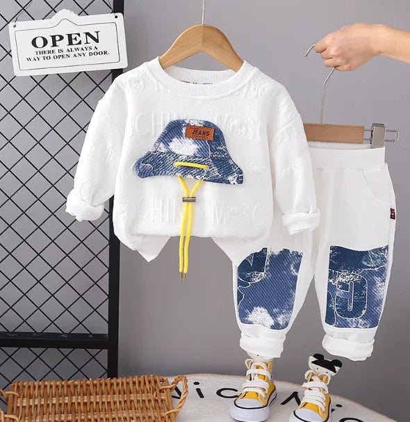 Beyaz 3D Baskılı Pamuklu Çocuk Takım Rahat Eğlenceli Stil - MAKKA