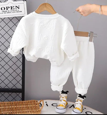 Beyaz 3D Baskılı Pamuklu Çocuk Takım Rahat Eğlenceli Stil - MAKKA