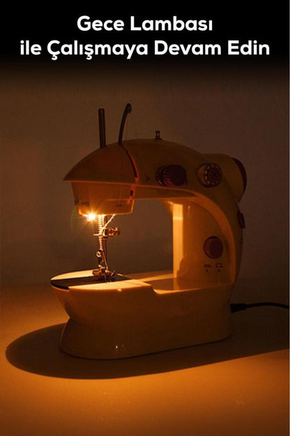 Beyaz Mini Ev Tipi Dikiş Makinesi, Pedallı, Kompakt - MAKKA