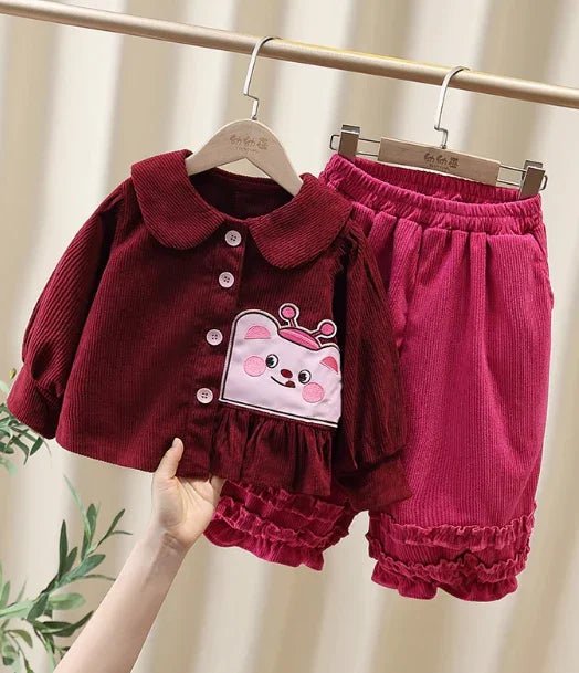 Bordo Kadife Kız Çocuk Takım Sıcak Rahat Şık Tasarım - MAKKA