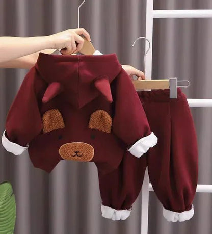 Bordo Pamuklu Çocuk Takım Rahat Esnek Bel Düğmeli Tasarım - MAKKA