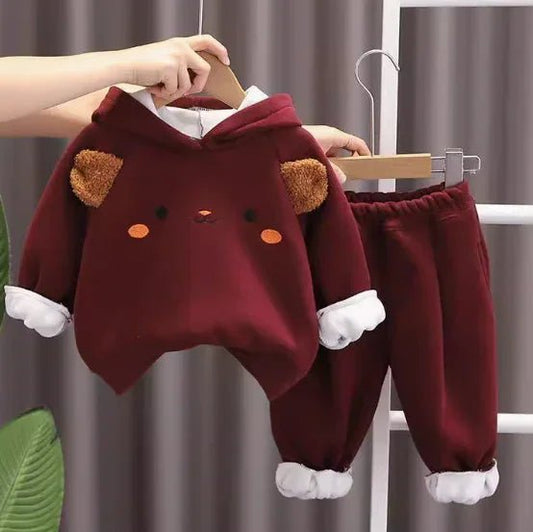 Bordo Pamuklu Çocuk Takım Rahat Esnek Bel Düğmeli Tasarım - MAKKA