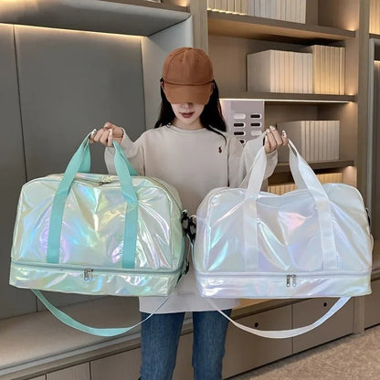 Büyük Kapasiteli Çok Fonksiyonlu Hafif Sedefli Kumaş Seyahat ve Fitness Spor Duffel Çanta - MAKKA