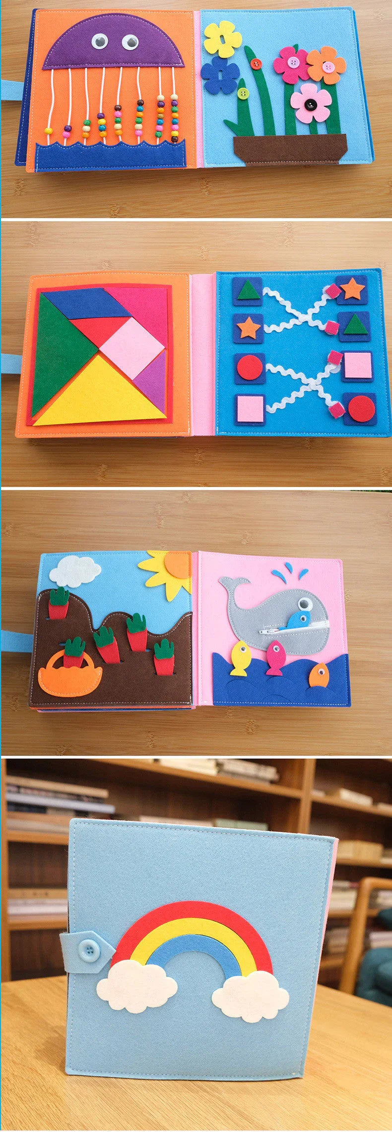 Montessori Eğitici Keçe Kitabı 10 Sayfa Yumuşak Dokulu - MAKKA