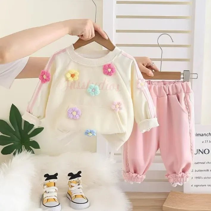 Çiçek Aplikeli Kız Çocuk Eşofman Takımı 1 - 5 Yaş Rahat Şık - MAKKA