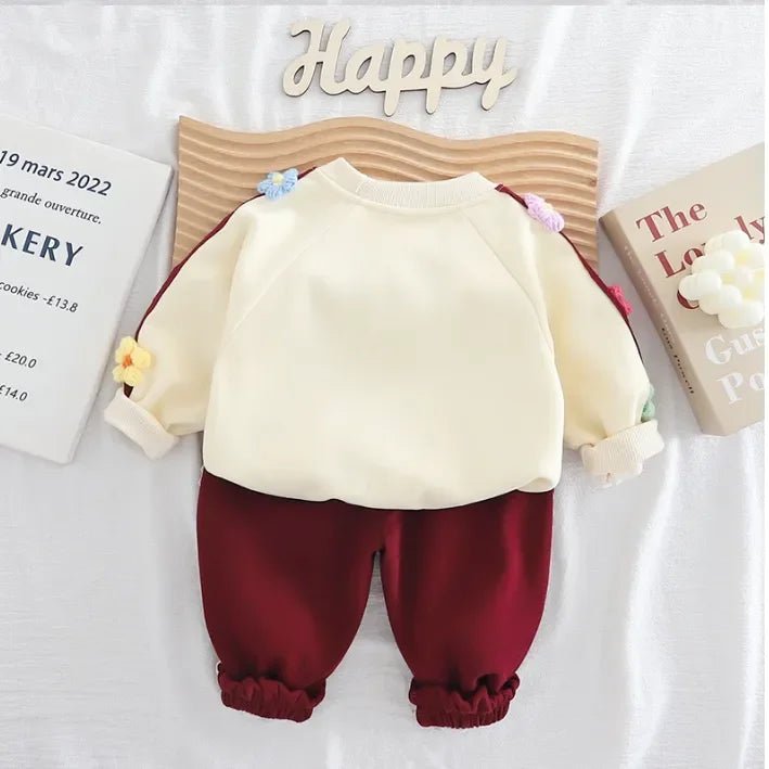 Çiçek Aplikeli Kız Çocuk Eşofman Takımı 1 - 5 Yaş Rahat Şık - MAKKA