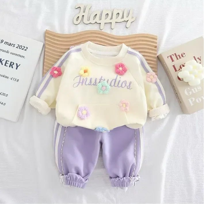 Çiçek Aplikeli Kız Çocuk Eşofman Takımı 1 - 5 Yaş Rahat Şık - MAKKA