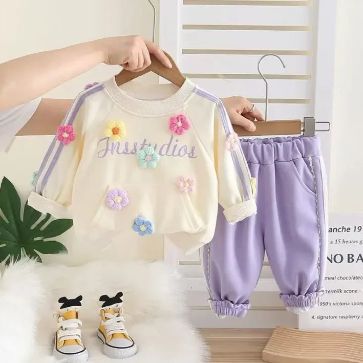 Çiçek Aplikeli Kız Çocuk Eşofman Takımı 1 - 5 Yaş Rahat Şık - MAKKA