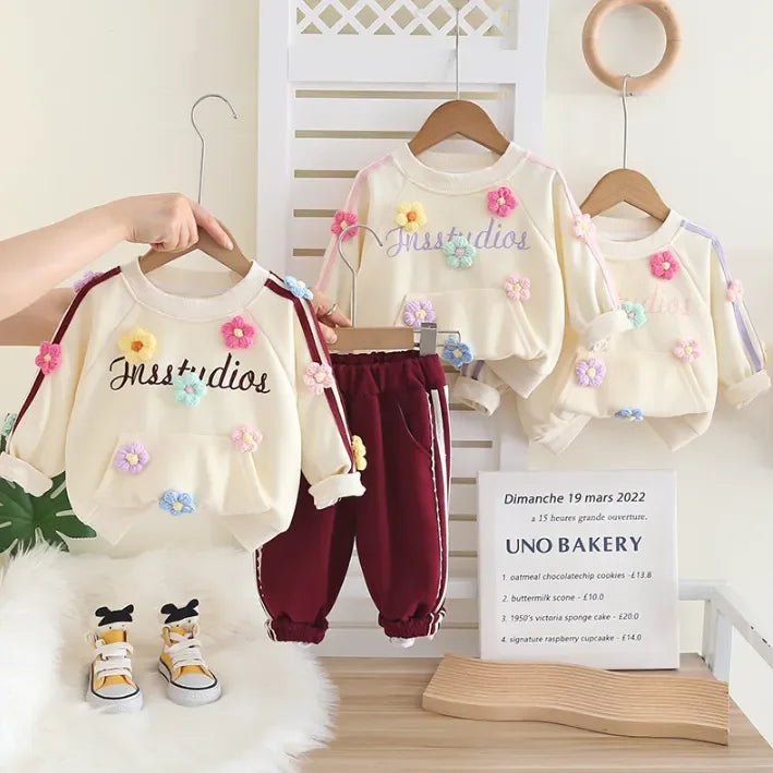 Çiçek Aplikeli Kız Çocuk Eşofman Takımı 1 - 5 Yaş Rahat Şık - MAKKA