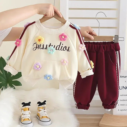 Çiçek Aplikeli Kız Çocuk Eşofman Takımı 1 - 5 Yaş Rahat Şık - MAKKA