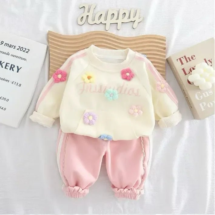 Çiçek Aplikeli Kız Çocuk Eşofman Takımı 1 - 5 Yaş Rahat Şık - MAKKA