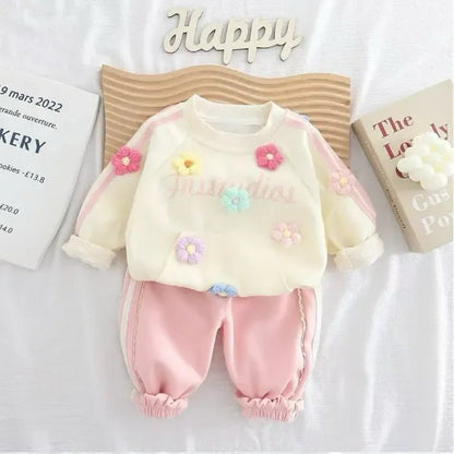 Çiçek Aplikeli Kız Çocuk Eşofman Takımı 1 - 5 Yaş Rahat Şık - MAKKA