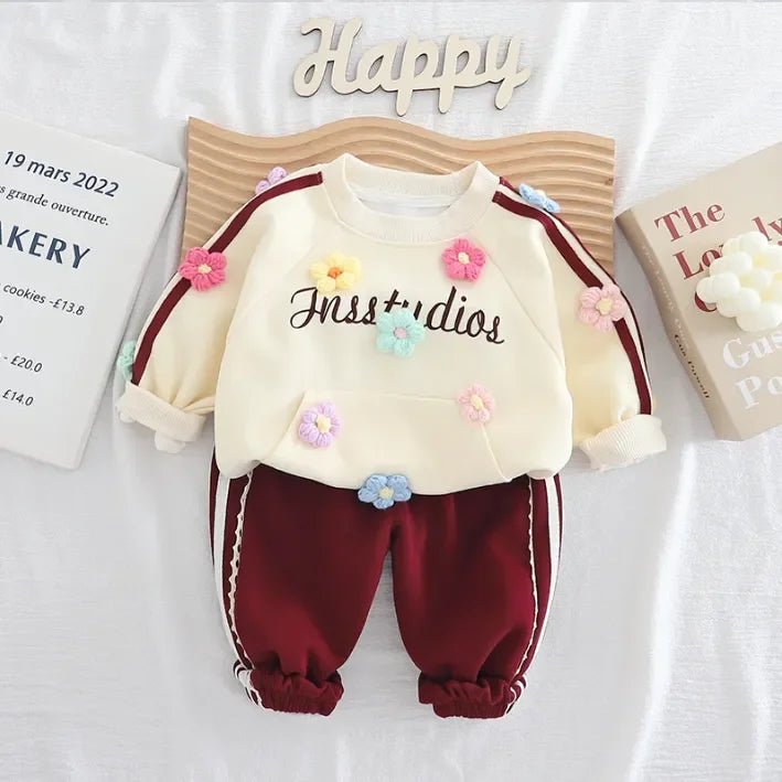 Çiçek Aplikeli Kız Çocuk Eşofman Takımı 1 - 5 Yaş Rahat Şık - MAKKA