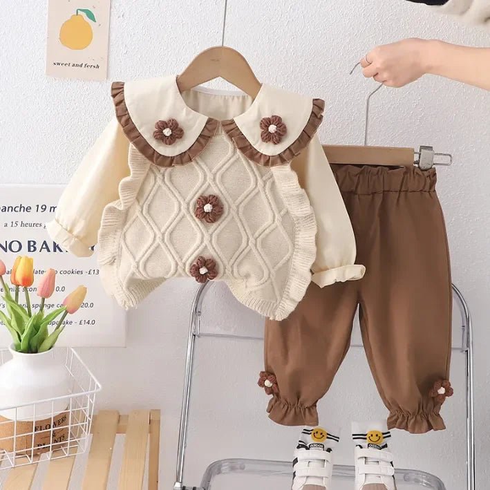 Çiçek İşlemeli Yaka Kışlık Kız Çocuk 2 Parça Rahat Takım - MAKKA