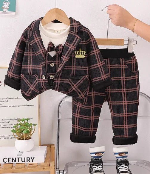 Çizgili Kadife Erkek Çocuk 1 - 5 Yaş 3 Parça Rahat Takım - MAKKA