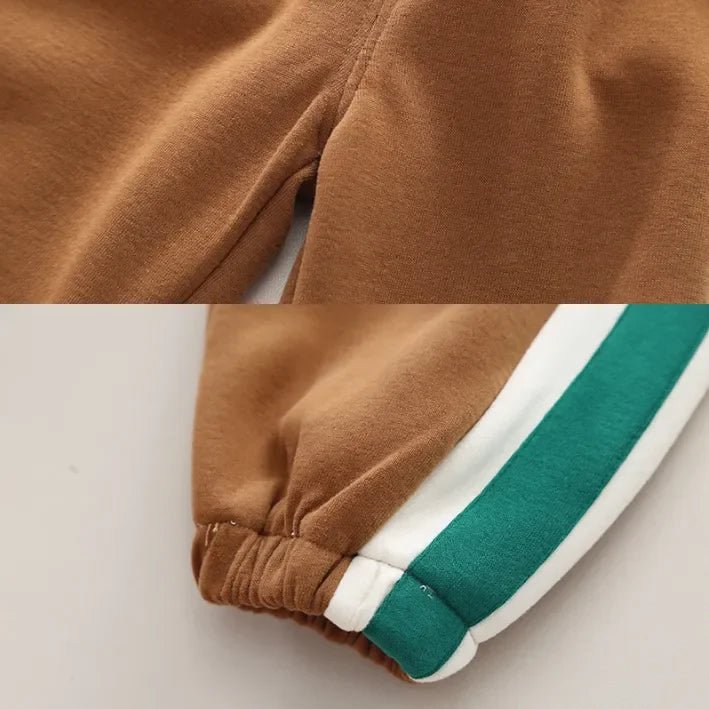 Çizgili Kahverengi - Yeşil Pamuklu Erkek Çocuk Eşofman Takımı 1 - 5 Yaş - MAKKA