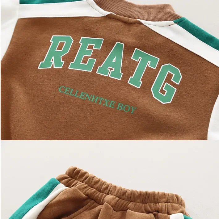 Çizgili Kahverengi - Yeşil Pamuklu Erkek Çocuk Eşofman Takımı 1 - 5 Yaş - MAKKA