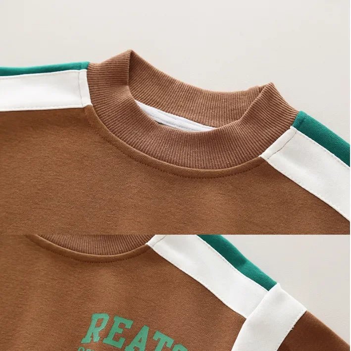 Çizgili Kahverengi - Yeşil Pamuklu Erkek Çocuk Eşofman Takımı 1 - 5 Yaş - MAKKA