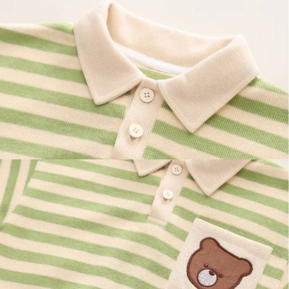 Çizgili Pamuklu Üst ve Nakışlı Kadife Pantolon Çocuk Takımı - MAKKA