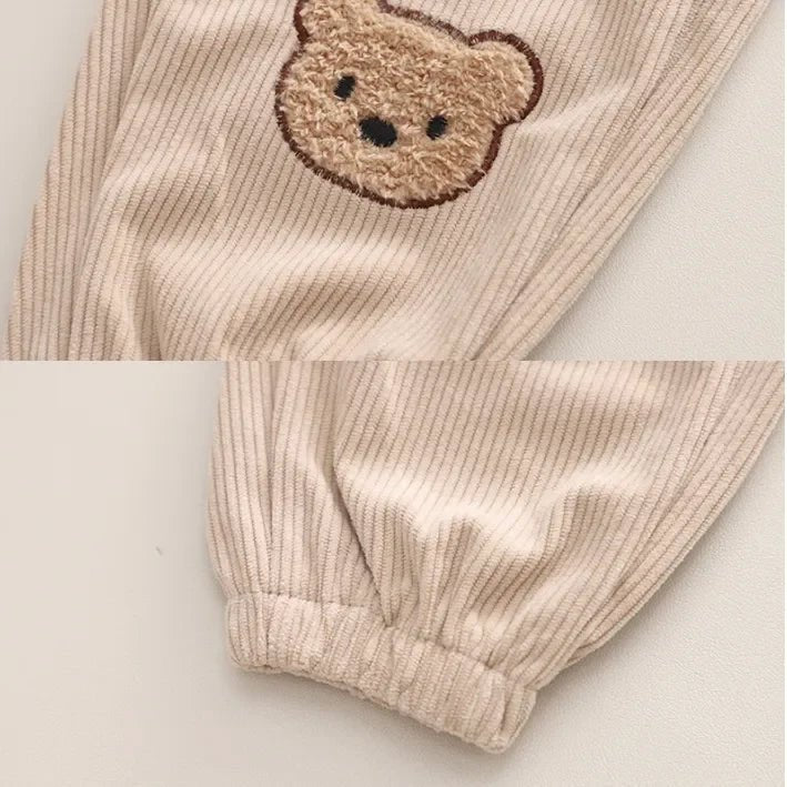 Çizgili Pamuklu Üst ve Nakışlı Kadife Pantolon Çocuk Takımı - MAKKA