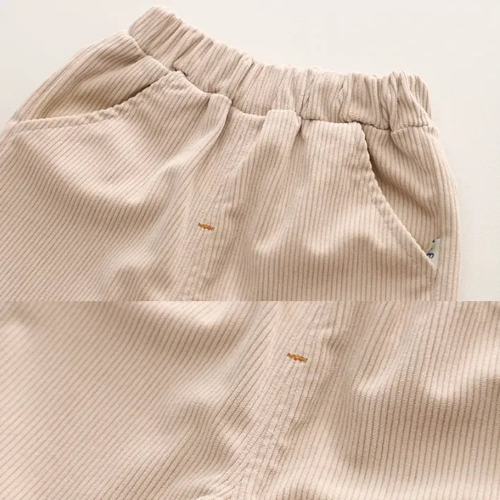 Çizgili Pamuklu Üst ve Nakışlı Kadife Pantolon Çocuk Takımı - MAKKA