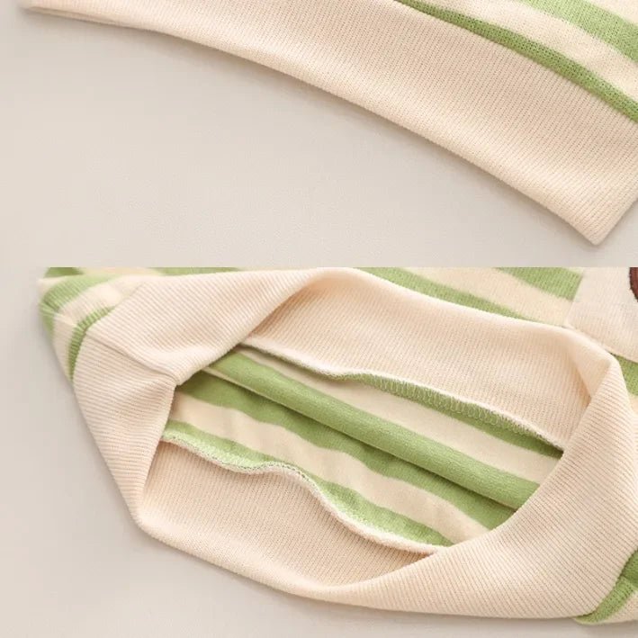 Çizgili Pamuklu Üst ve Nakışlı Kadife Pantolon Çocuk Takımı - MAKKA