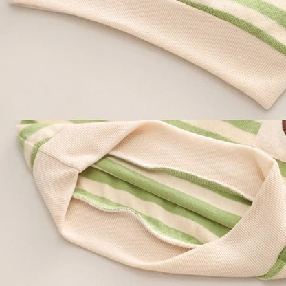 Çizgili Pamuklu Üst ve Nakışlı Kadife Pantolon Çocuk Takımı - MAKKA