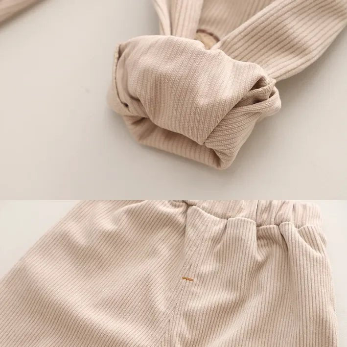 Çizgili Pamuklu Üst ve Nakışlı Kadife Pantolon Çocuk Takımı - MAKKA