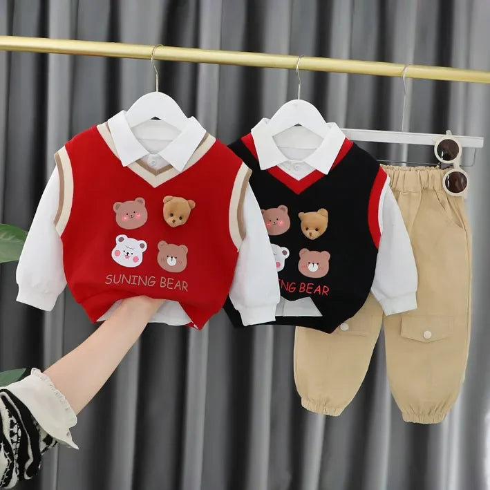 Unisex 3 Parça Çocuk Takım Ayıcık Desenli 1-5 Yaş Rahat - MAKKA