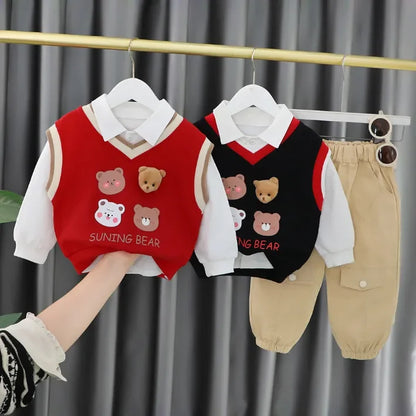 Unisex 3 Parça Çocuk Takım Ayıcık Desenli 1-5 Yaş Rahat - MAKKA