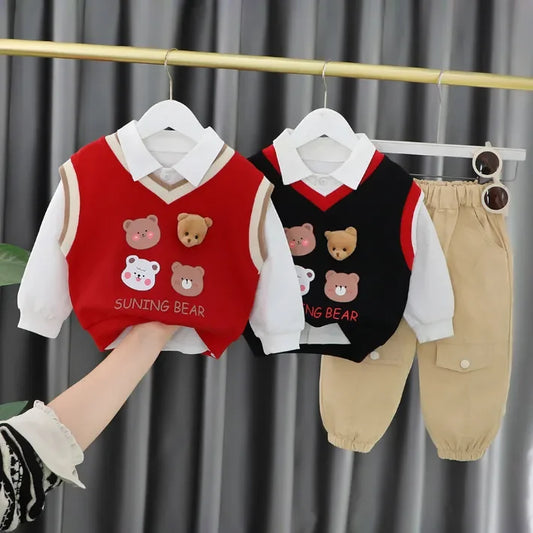 Unisex 3 Parça Çocuk Takım Ayıcık Desenli 1-5 Yaş Rahat - MAKKA