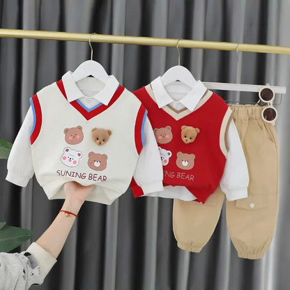 Unisex 3 Parça Çocuk Takım Ayıcık Desenli 1-5 Yaş Rahat - MAKKA
