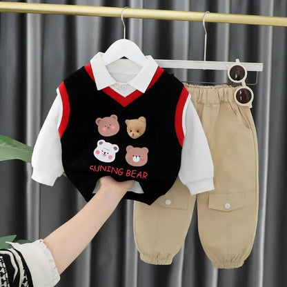 Unisex 3 Parça Çocuk Takım Ayıcık Desenli 1-5 Yaş Rahat - MAKKA