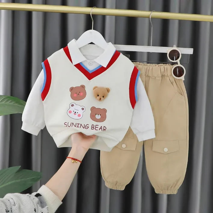 Unisex 3 Parça Çocuk Takım Ayıcık Desenli 1-5 Yaş Rahat - MAKKA