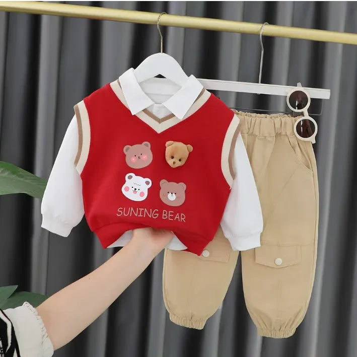 Unisex 3 Parça Çocuk Takım Ayıcık Desenli 1-5 Yaş Rahat - MAKKA