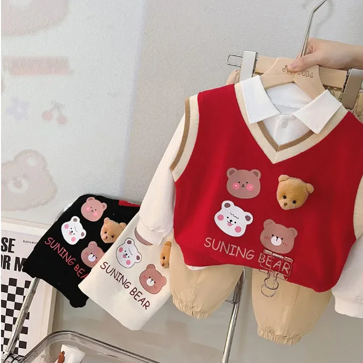 Unisex 3 Parça Çocuk Takım Ayıcık Desenli 1-5 Yaş Rahat - MAKKA