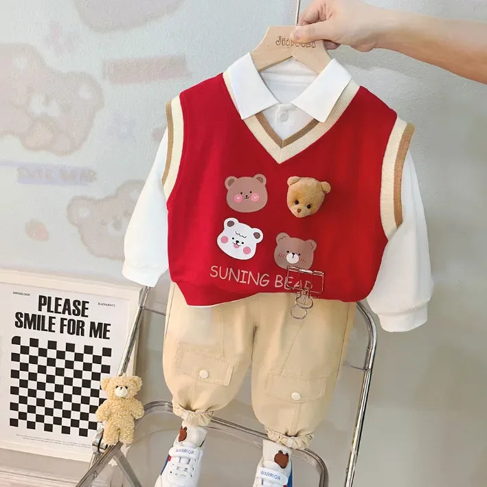 Unisex 3 Parça Çocuk Takım Ayıcık Desenli 1-5 Yaş Rahat - MAKKA