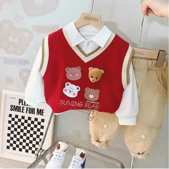 Unisex 3 Parça Çocuk Takım Ayıcık Desenli 1-5 Yaş Rahat - MAKKA