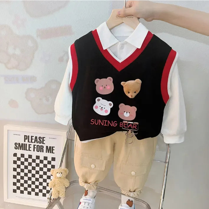 Unisex 3 Parça Çocuk Takım Ayıcık Desenli 1-5 Yaş Rahat - MAKKA