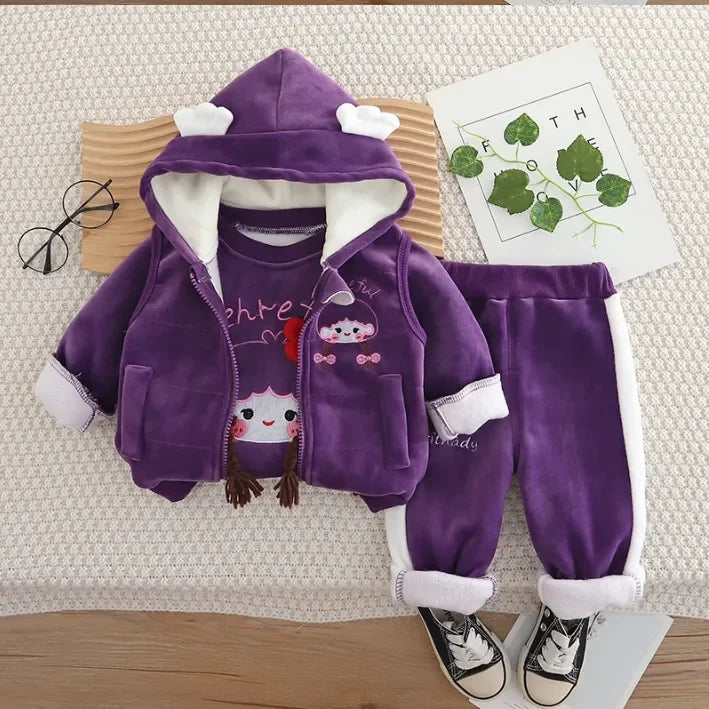 Peluş Astarlı Kapüşonlu 3 Parça Kız Çocuk Kış Takımı - MAKKA