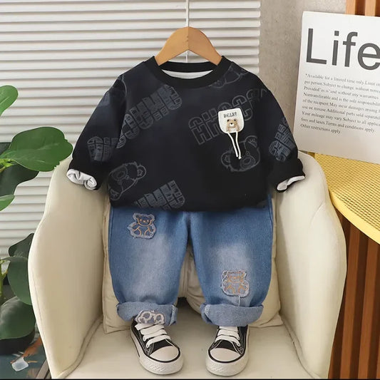 Pelüş Ayıcık Detaylı Sweat ve Nakışlı Jean Çocuk Takımı - MAKKA