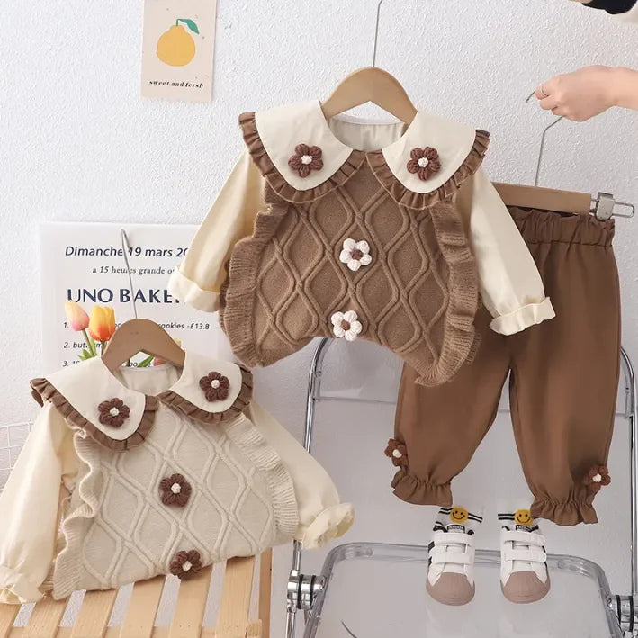Çiçek İşlemeli Yaka Kışlık Kız Çocuk 2 Parça Rahat Takım - MAKKA