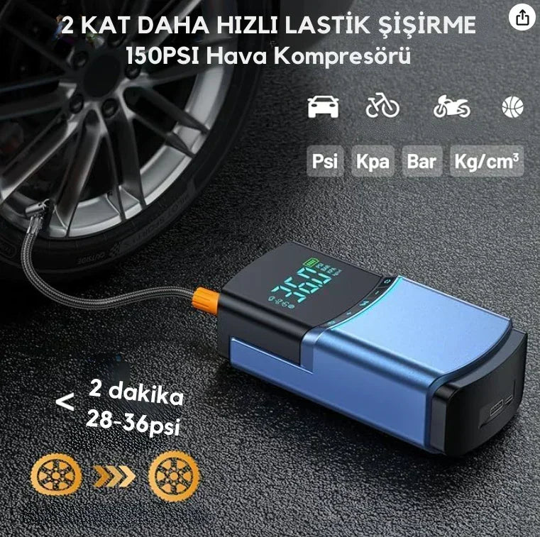 Çok fonksiyonlu 4 in 1 set hava kompresörü ve akü şarj cihazı - MAKKA