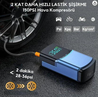 Çok fonksiyonlu 4 in 1 set hava kompresörü ve akü şarj cihazı - MAKKA