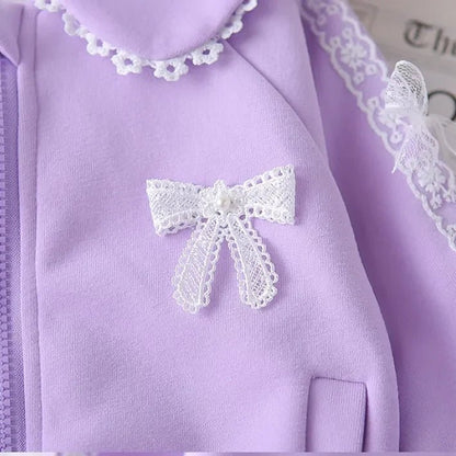 Dantel Detaylı 3 Parça Kız Çocuk Takımı - Rahat Pembe Lila - MAKKA