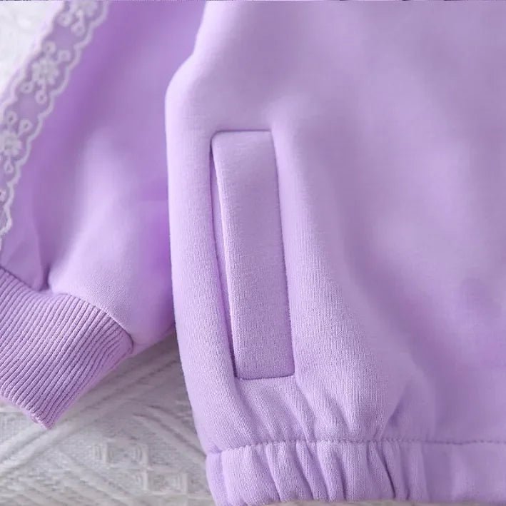 Dantel Detaylı 3 Parça Kız Çocuk Takımı - Rahat Pembe Lila - MAKKA