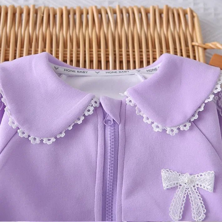 Dantel Detaylı 3 Parça Kız Çocuk Takımı - Rahat Pembe Lila - MAKKA