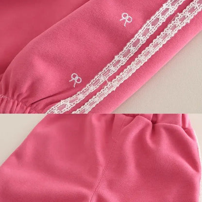 Dantel Fiyonklu İki Parçalı Kız Çocuk Takımı - Rahat Şık Set - MAKKA