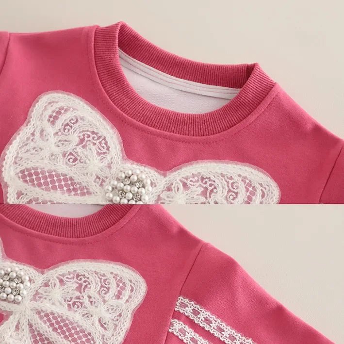 Dantel Fiyonklu İki Parçalı Kız Çocuk Takımı - Rahat Şık Set - MAKKA